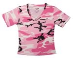 Womens Pink Camouflage V-Neck T-Shirt